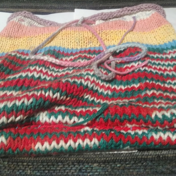 Hand knit drawstring backpack